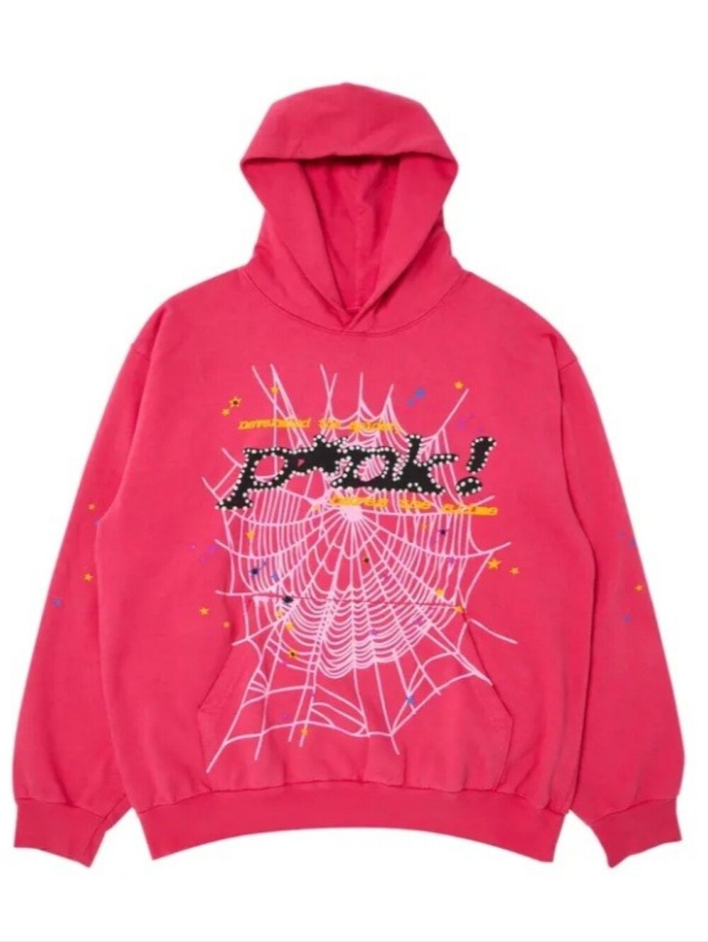 Pink Graphic Hoodie Sweater with Spiderweb Design